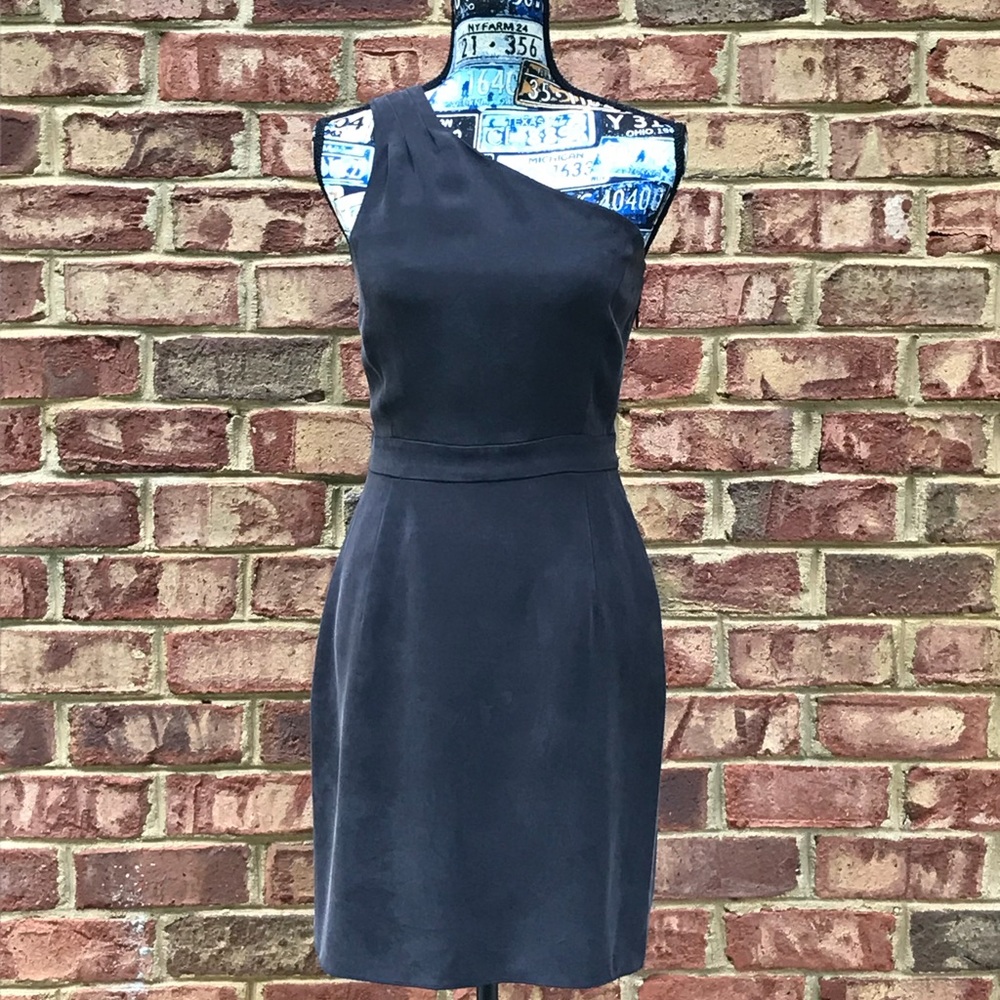 J. CREW (SZ 6) BLACK SILK, ONE SHOULDER DRESS